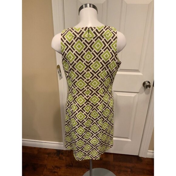 Michael Kors Green & Brown Geometric Button Front Shift Dress, Size 8 - Picture 5 of 6